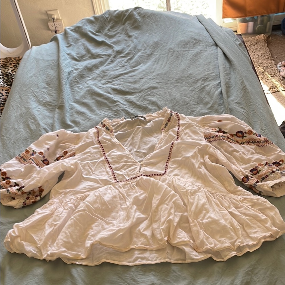 White Embroidered Women's Top
